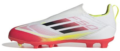 Adidas Unisex-Kids F50 League Laceless Firm Ground/Multi Ground Soccer, White/Black/Solar Yellow, 1