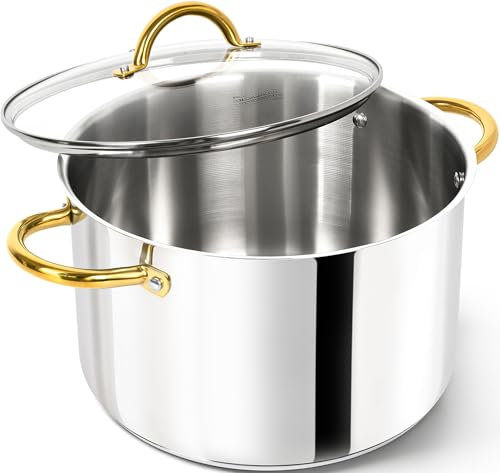 MICHELANGELO Stainless Steel Pot with Lid - 10L Soup Pot, Large Stock Pot, Induction Compatible