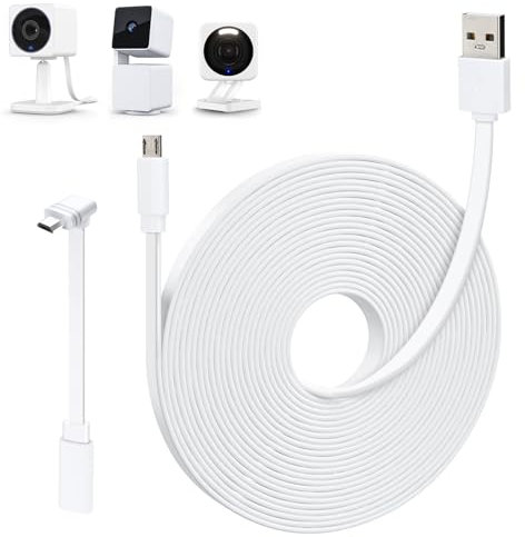 delilyn Strom-Verlängerungskabel, kompatibel mit WYZE Cam OG, WYZE Cam V4/V3/V3 Pro, WYZE Cam Pan V3/V2, L-förmiges Micro-USB-Verlängerungskabel für WYZE Cam Pan, wetterfestes, flaches Netzkabel,