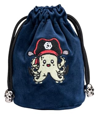 KSNDie Große DND-Würfelbeutel mit Taschen, Schwarze Aufbewahrungstasche, D20-Logo, für D&D, RPG, MTG, Spielwürfel, Cartoon-Oktopus, Rucksack