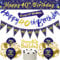 Navy Blue Gold 40th Birthday Party Decorations - Happy Birthday Banner, Triangle Flag Banner and Confetti Latex Balloons
