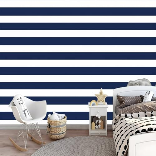 Photo Murale Effet Rayures Bleu Marine Papier Peint Panoramique Tapisserie Intissé Murales Poster Décoration Murale pour chambre bureau adulte enfant 150 x 105 cm