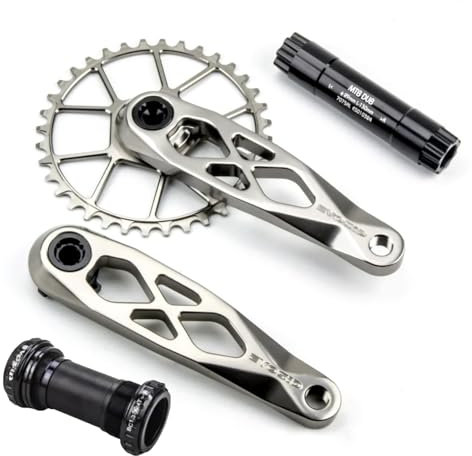 CobraCrawler Ultraleichtes MTB 165/170/175mm Kurbelset, 32T 34T 36T 38T EIN-Gang-Mountainbike-Kurbelarm-Set Dub Achse 29mm Mountainbike-Kurbelgarnitur (Titanfarben Crank 165mm, 32T BB)