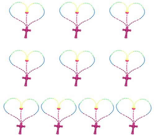 SANRLO Gummi-Rosenkranz-Perlenkette, katholisch, 10 Stück, bunte Rosenkranz-Kreuze, Halsketten, religiöser Gebetsschmuck, Halskette