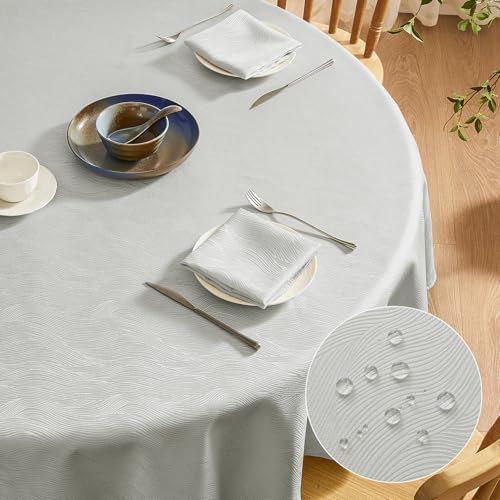 Softalker Tischdecke Outdoor rund 140 Grau abwaschbar Weihnachten Wasserabweisend Jacquard-Wellenmuster Abwischbar Fleckschutz rundes Tischtuch für Draußen Party Geburtstag Silvester Hochzeit Garten