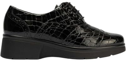 PITILLOS - Zapato Tipo Blucher de Charol Grabado con Cierre de Cordones 222111 Charol Mujer Color: Negro Talla: 39