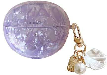 QYFZXLV Soft Cover for Huawei Freeclip Charger Case,Purple Shell Pattern Shockproof Full Protective Earphone Cover for Girls Women