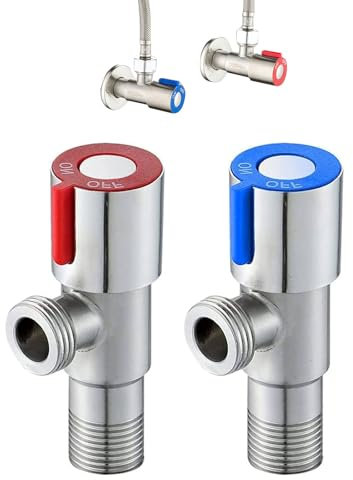 2 Pezzi Valvola a Triangolo, Valvole Angolari In Acciaio Inox, Valvola Ad Angolo Del Rubinetto, Interruttore Rubinetto, Calda e Fredda, per Bagno, Cucina, Lavandino (Blu, Rosso)