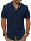 PJ PAUL JONES Mens Shirts Short Sleeve Dress Shirt Casual Shirts Stretch Shirt Business Formal Shirt Navy Blue L