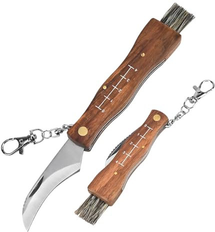 VYIBPDY Couteau à Champignons avec une Brosse, Acier Inoxydable couteau champignon,Couteau Mycologique Pliant, couteau champignon avec Brosse à Champignons en Bois