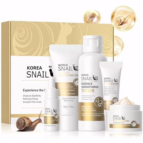 Snail Mucin Skincare Coreano Kit, Sakura Skincare Kit, Kit Skincare con Crema Baba de Caracol Facial, Serum Facial, Gel Limpiador Facial, Tónico Facial, Crema Contorno de Ojos, Hidrata la Piel