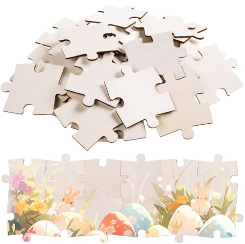 AWIZOM 72 Stück Blanko-Holz-Puzzleteile, Jumbo-Größe, Holzpuzzle-Form, Ausschnitte, 9,5 x 8,9 cm, unlackierte Freiform-Puzzles für Kunst und Handwerk, DIY-Projekte, Malerei, Heimdekorationen