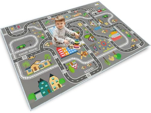 Autoteppich kinder,spielteppich kinder straße,kinderteppich für Jungen&Mädchen,Spielmatte Fahrzeugteppich Bauteppich,Stadt Lernbereich Teppich Pädagogisch für Schlafzimmer&Spielzimmer(A,80x120cm)