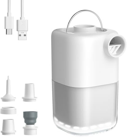 Elektrische Luftpumpe 4kPa, Mini Pumpe Wiederaufladbare Akku Luftpumpe mit 5 Luftdüsen u. Camping-Licht für Luftmatratze, für Aufpumpen u. Absaugen, für Luftmatratze/Schwimmring