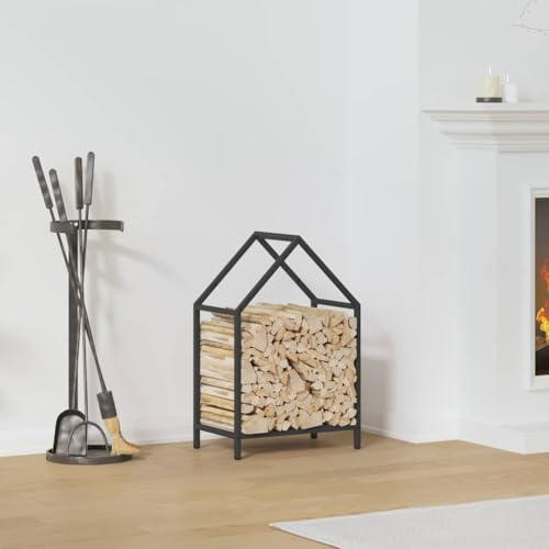 Xichuzi Brennholzregal Schwarz 40x25x60 cm Kaltgewalzter Stahl, Kaminholzregal Aussen, Holzstapelhilfe, Carport, Sichtschutz Garten, Kaminholzregale - 864291