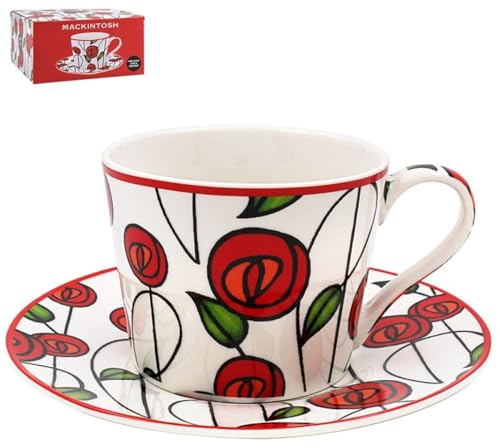 The Leonardo Collection Mackintosh Cup & Saucer Set Charles Rennie Mackintosh for Hot & Cold Drinks | Durable Coffee Cups for Home & Office | Easy & Comfortable Coffee Mugs for Beverages & Daily Use