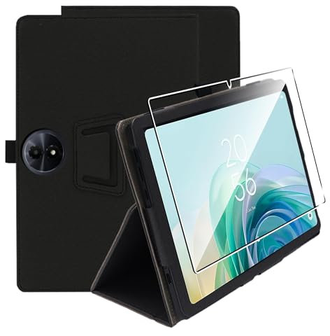 zZjoOoj Custodia Cover Compatibile con TCL Tab 11 Gen 2/TCL Tab 11 Gen 2 FE, Ultra Sottile in Pelle con Vetro Temperato Ultra Sottile,Custodia in Pelle PU Premium con Funzione Leggio Verticale, Nero