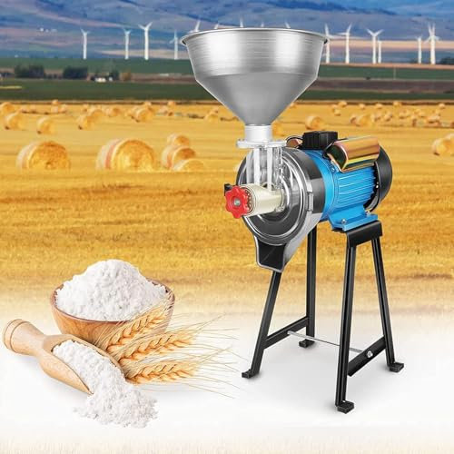 MYRTFK Electric Grain Mill Grinder, Wet & Dry Cereals, Corn Mill, Commercial Corn Grinder with Funnel for Flour, Rice, Feed, Coffee, Pellet in Powder