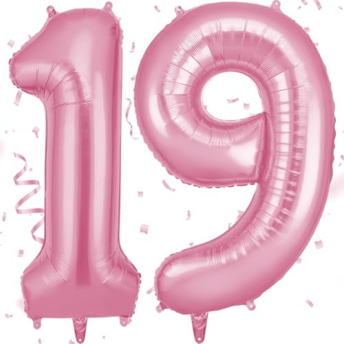 OFFCUP Zahlen Luftballon 19 Geburtstag Rosa, Folienballon Zahl 19, | 40 Zoll Helium Ballons Riesen 101cm Geburtstag Mädchen Junge PartyDeko Ballon Zahl Deko zum Jubiläum Neujahr Hochzeit