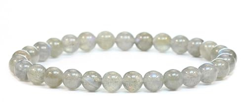 LAKADA Echtes Edelstein Armband mit runden 6mm Perlen - verschiedene Längen - Heilstein Schutzstein Edelsteinarmband Glücksbringer Talisman Geschenk