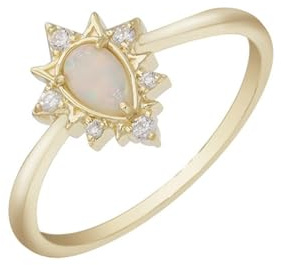 Wycian Damenring Opal, Goldene Ringe Boho 18K Gelbgold Opal Birnenform mit Kubischer Zirkonia Weiß Größe 62 (19.7) für Neujahr