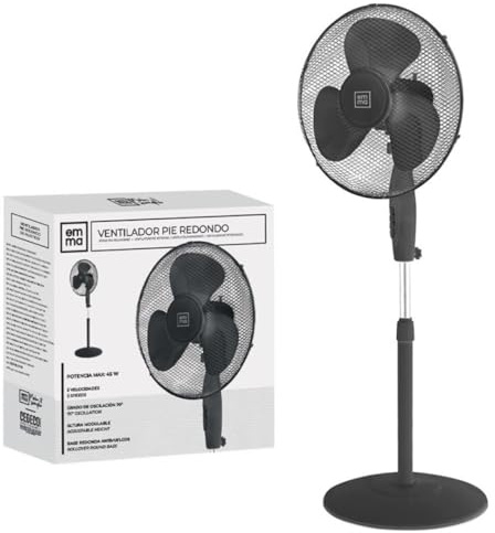 Genérico Ventilador de pie Ultra Silencioso EMMA | Envio 24h | 45 W | Bajo Consumo | Alta Potencia en 3 velocidades | Altura Modulable | 3 Aspas Duales | Pedestal - Ligero y Resistente