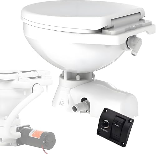 XNXYSMKJ 12V Flush Fresh Water Electric Marine Toilet Boating Head, Quiet Flush Compact RV Toilet Camper Toilet, Horizontal Design for Yachts