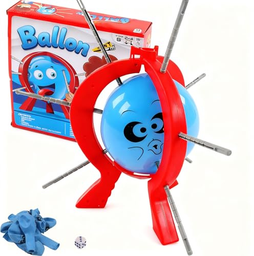 Ballon Spiel, Ballonplatzen-Spiel, Lustiges Interaktives Ballon-Stechspiel Brettspiel für Familienpartys, mit 9 Ballons, 9 Stäben, Würfeln und Ständer