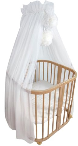 KOELL Baldachin für Kinderzimmer – Tüll Baldachin mit Pompons, Handgenäht, Bettdekoration, Oeko-Tex Material, Creme