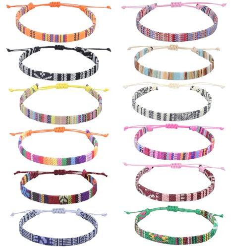 Aihoom Lot de 12 Bracelets Tressés à la Main, Réglables, pour Enfants, Femmes, Hommes, Fille, Cadeau d'Amitié, Bijoux Fantaisie, Anniversaire, Multicolore