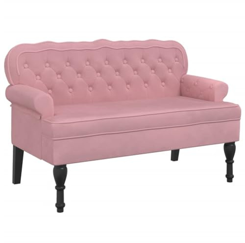 CIOURSTO Bank Polsterbank, Polyestergewebe, kleines Sofa mit Rückenlehne und Massives Gummibaumholz Hockerbeine für Wohnzimmer Büro, Moderner Stil (Rosa)