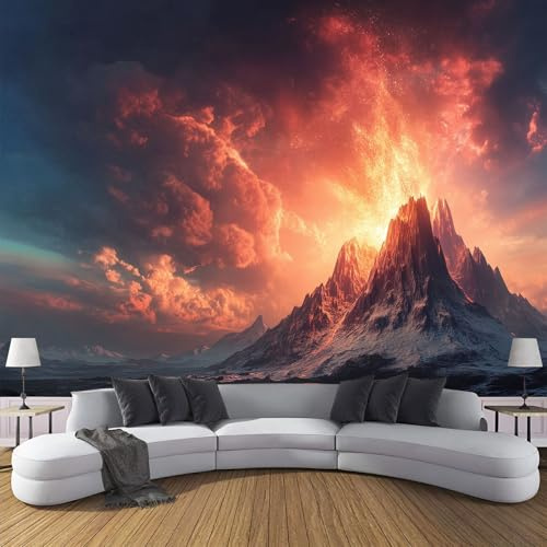 Fototapete Ausbrechender Vulkan- Fantasielandschaft Modern Wohnzimmer Schlafzimmer Wandtapete Seide Tapete Motivtapeten Bildtapete 3D Effekt Wand Dekoration (350 x 256 cm)