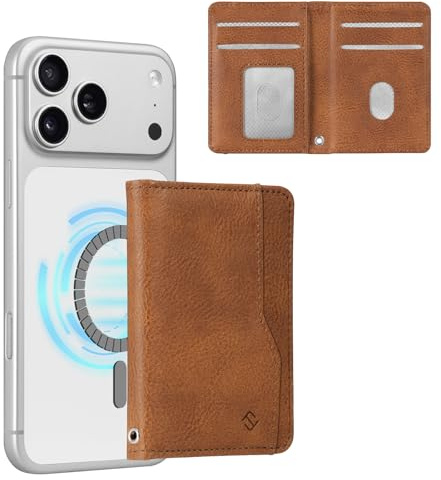 CASEBOT Porta carte magnetico, forte magnetico e blocco RFID, minimalista portatile, per iPhone 17/16/15/14/13/12/Pro/Max/Plus, marrone