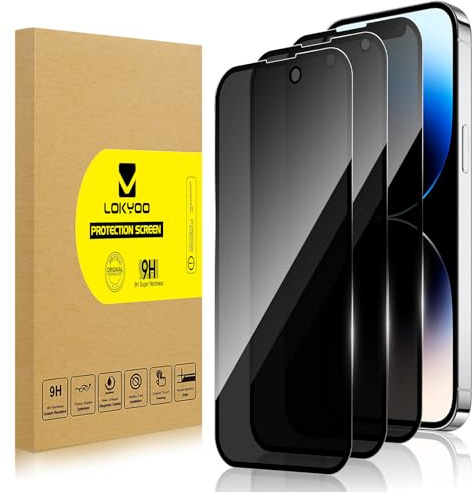 Lokyoo 3 Pack Privacy Screen Protector for iPhone 14 Pro Max | Anti-Spy Tempered Glass, Ultra HD, Anti-Scratch, Bubble-Free, Easy Install 9H Protective Glass, for iPhone 14 Pro Max