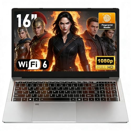 NAIKLULU 16 Pollici Pc Portatile Gaming 2026 Processore R7 5825U (2,0 a 4,5 GHz), 16GB RAM 1TB SSD Computer Gaming Portatile, Gamer Laptop Tastiera Retroilluminata, Sblocco Tramite Impronta Digitale