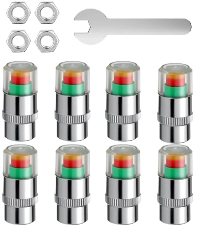 8PCS Tyre Pressure Alert Caps for Cars, 2.4 Bar Air Alert Tire Valve Cap with Lock, Copper Core Construction Tire Pressure Monitoring Caps for Cars Motorcycle Bikes Trucks