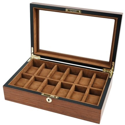 Bwuikim Hochwertiger Echtholz Uhrenhalter mit Glasscheiben Sammelbox für 6, 10 und 12 Uhren