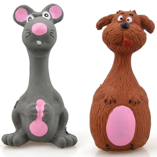 GYTFOG 2PCS Squeaky Toy Latex Dog, Mouse Shaped Latex Toy, Soft Chew Molar Dog Toys, Fun Squeaky Animal Toys, for Puppy Small Medium Dogs Teeth Cleaning Toy Vibrating Relief Accessory