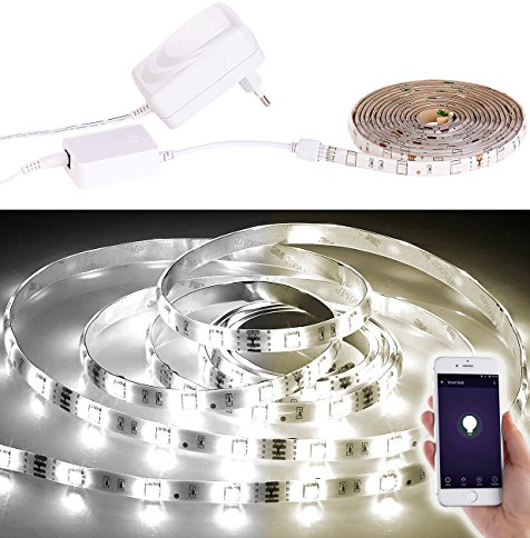 Luminea Flexible LED-Streifen: WLAN-LED-Streifen, weiß, 2 m, Amazon Alexa & Google Assistant komp. (Glasbodenbeleuchtung, Strips, Schrankleuchte)