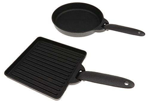 MagiDeal 2pcs Small Portable Cast Iron Camping Steak Frying Pan Detachable Skillets + Carry Case Outdoor Barbecue Grill