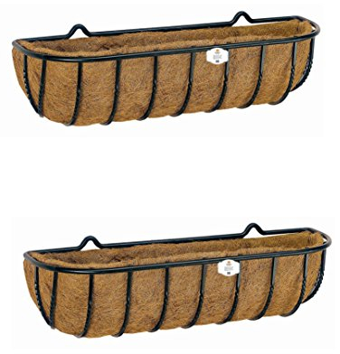 RUDDINGS WOOD Set of 2 x 61cm (24) Wall Troughs - Metal Rectangular Flower Boxes Wall Mounted Containers - Outdoor Window Garden Basket Planters - Includes Coco Liners