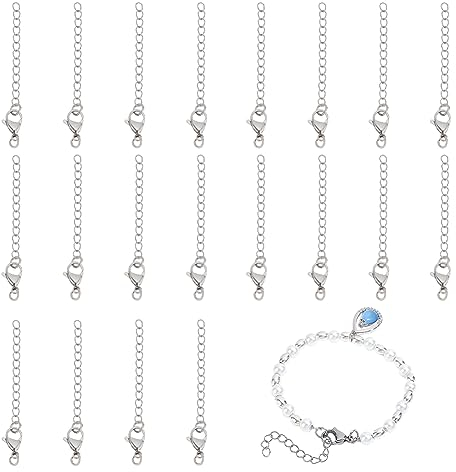 PandaHall 20 Stücke 2.2 Zoll 304 Edelstahl Halskette Armband Verlängerung Kette Set mit Hummer Klauen Verschlüsse für Armband Fußkettchen Halskette Schmuck Herstellung