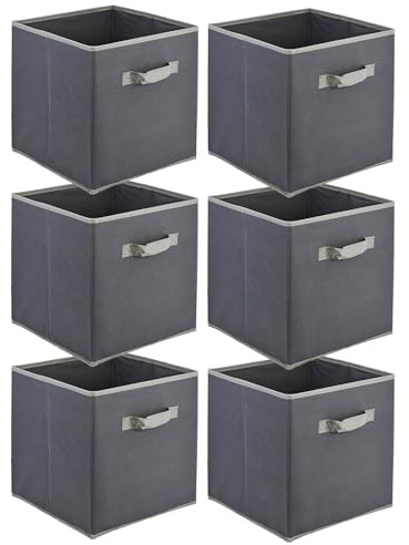 GEEZY Foldable Non-Woven Fabric Storage Cubes with Handle, 30x30x30cm, Grey, Set of 6 - Toys, Books, and Clothes Storage Organiser - Suitable for Cube Storage Units, Closets, Shelves, Drawers