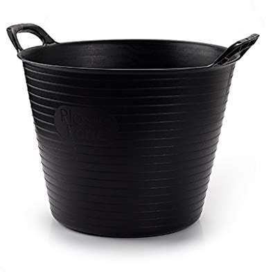 doodle and MOOZE 6x 42 Litre Black Heavy Duty Large Flexi Tub Rubble Container Garden Home Flexible Plastic Storage Bucket (6, Black)