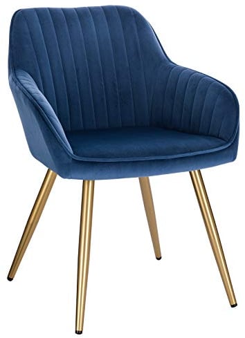 Lestarain Esszimmerstühle 1er Set, für Esszimmer Wohnzimmer Küche, Küchenstühle gepolstert mit Armlehne Metallbeine, Sitzfläche aus Samt, Blau