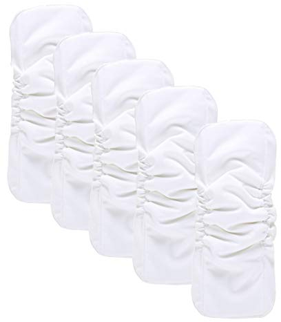 Babywindeln Waschbare Bambuskohle Windeln Wiederverwendbare Baby Windel 4 Schichten Stoffwindel Einlagen (Weiß, 5PCS)