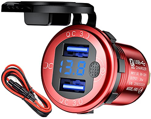 12V Auto USB Steckdose KFZ Ladegerät mit LED Voltmeter Anzeige 12 Volt Zigarettenanzünder Adapter USB Einbau Buchse 36W QC 3.0 Schnellladung für Wohnmobil Motorrad,Wohnwagen,Marine,RTV,Fahrzeuge,SUV