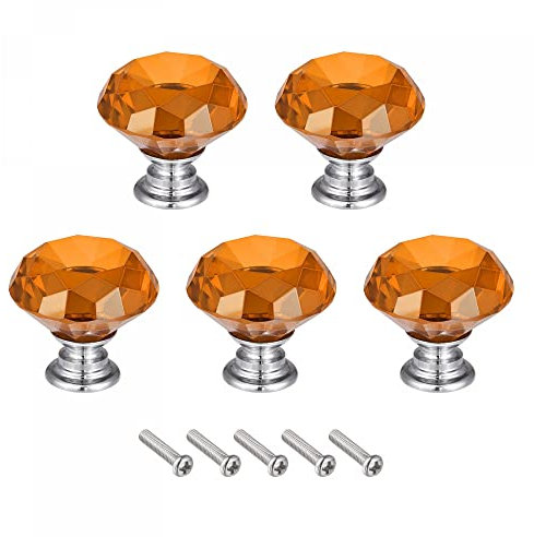 sourcing map 40mm Crystal Knobs Drawer Diamond Shaped Pulls Handles Orange 5pcs