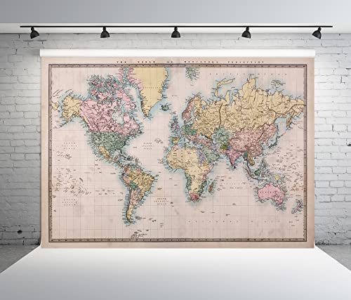 BELECO 2.7x1.8m Stoff Vintage Weltkarte Hintergrund Retro rosa Farbe Karte der Welt Fotografie Hintergrund Tapete Karte Thema Geburtstag Party Dekorationen Kinder Erwachsene Porträtaufnahmen