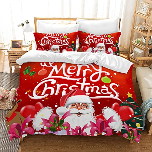 AVJWWD Weihnachts Bettwäsche Set Weihnachten Bettbezug, Weihnachtsmann,Weihnachtselch und Weihnachts-Schneeflocken-Muster,weiche Mikrofaser mit Reißverschluss (Frohe Weihnachten, 135 x 200 cm)